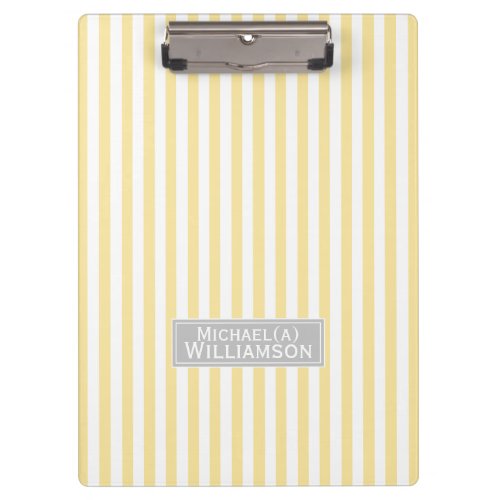 Customized Elegant Pale Lemon Yellow White Striped Clipboard