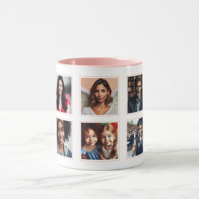 Customized Elegant Photo Collage Light Pastel pink Mug (Center)