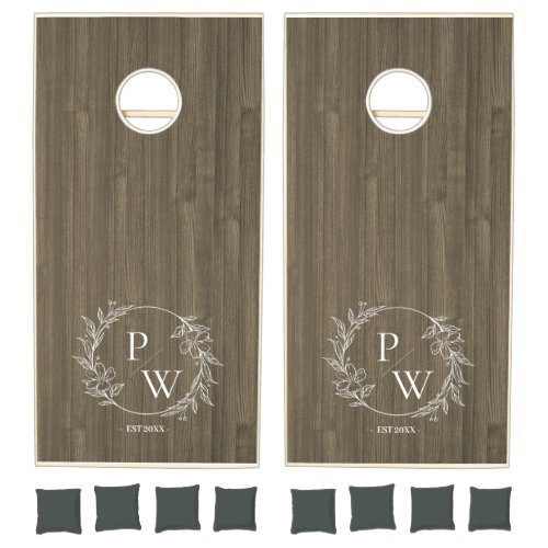 Customized Elegant Rustic Wedding Monogram Wood Cornhole Set