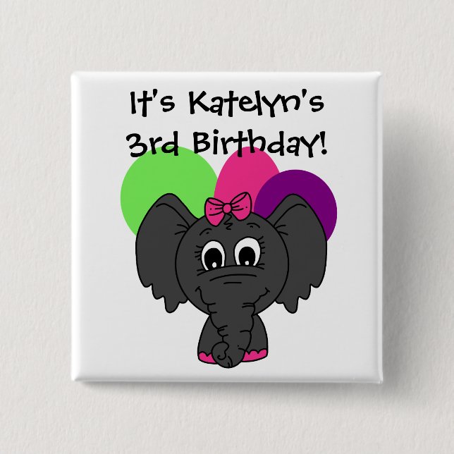 Customized Elephant With Balloons Birthday Button (Front)