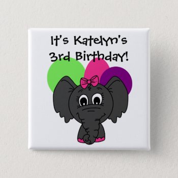 Customized Elephant With Balloons Birthday Button by kids_birthdays at Zazzle