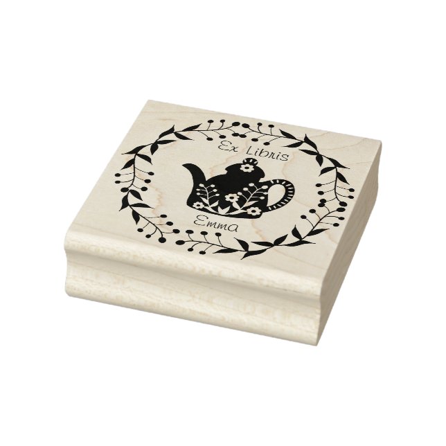 Customized Ex Libris floral teapot  Rubber Stamp (Stamp)