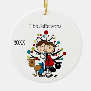 Customized  Expectant Couple With 3 Dogs Ornament