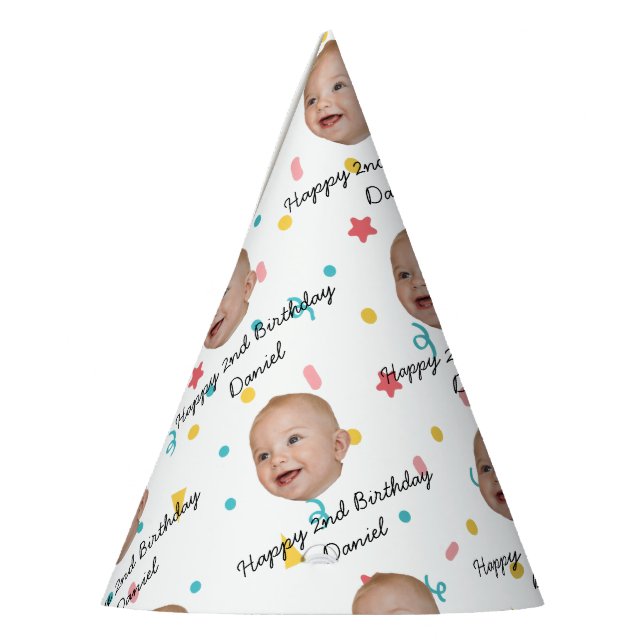 Customized Face 1st 2nd 10th 20th 30th 40 Birthday Party Hat (Left)