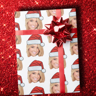 Customized Face Photo Santa Hat Funny Christmas Wrapping Paper