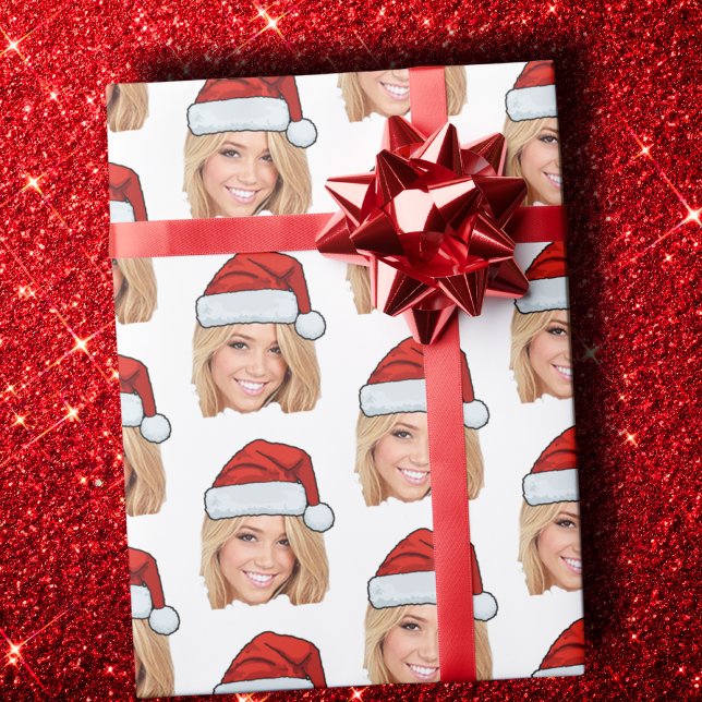 Customized Face Photo Santa Hat Funny Christmas Wrapping Paper (Creator Uploaded)