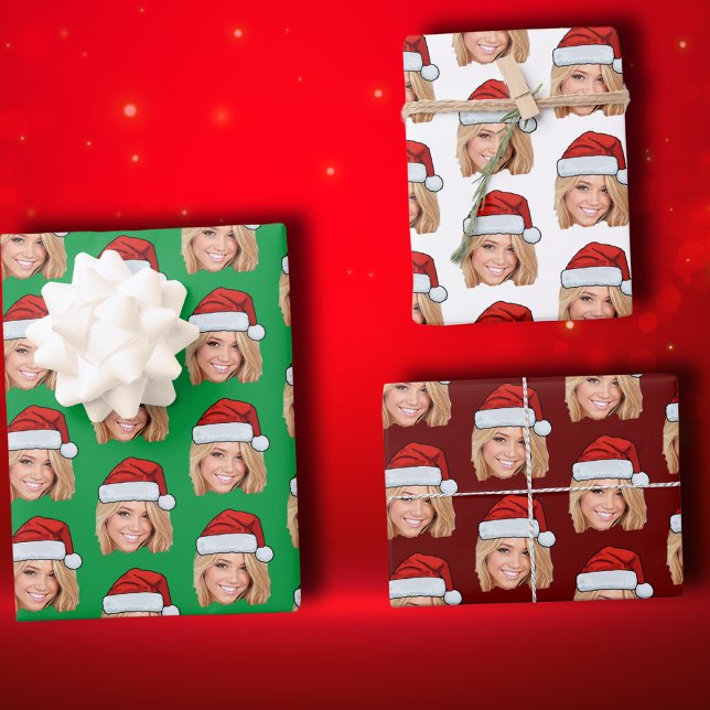 Customized Face Santa Hat Funny Christmas Wrapping Paper Sheets (Creator Uploaded)