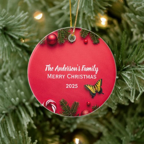 Customized Family Name with Butterfly Ceramic Ornament