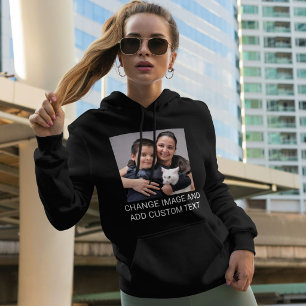 Customized Family Pet Photo Fun Text Cat Mom Black Hoodie