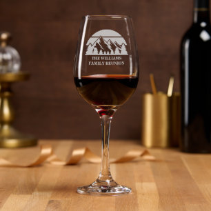 Customized Family Reunion Party Mountain Sunset Wine Glass