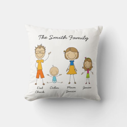 Customized Family Stick Figure Pillow