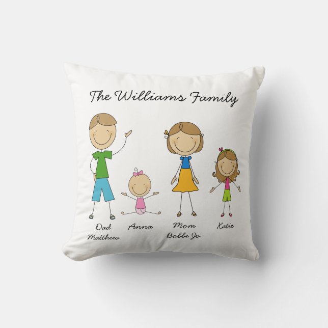 Customized Family Stick Figure Pillow (Front)
