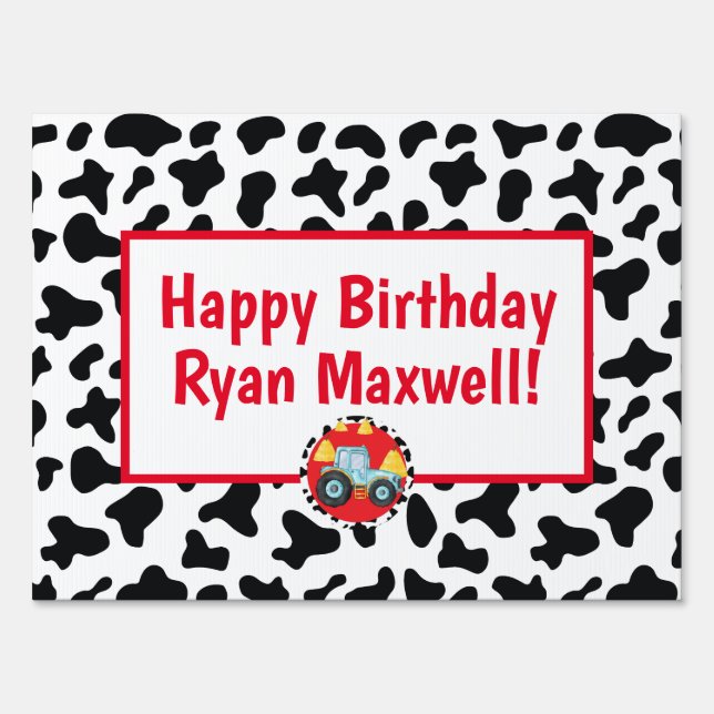 Customized Farm Animal Birthday Yard Sign, Tractor Sign (Front)
