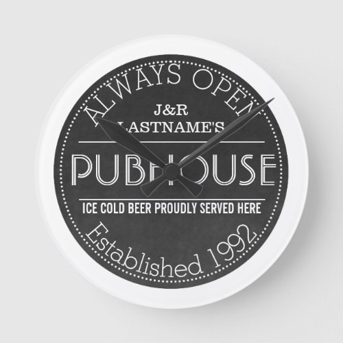 Customized Faux Chalkboard Pub Sign Coaster Round Clock