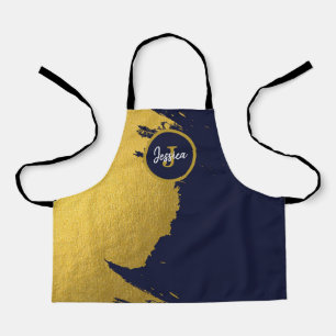 Customized Faux Gold Brushstrokes with Navy Blue Apron