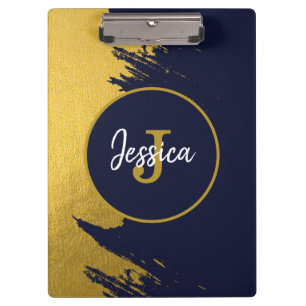 Customized Faux Gold Brushstrokes with Navy Blue Clipboard