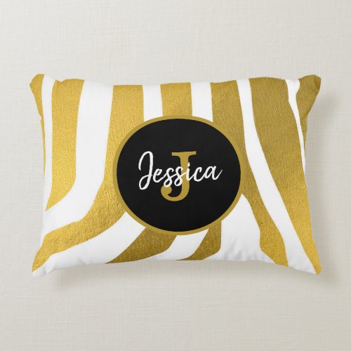 Customized Faux Gold Zebra Print Stripes Pattern Accent Pillow