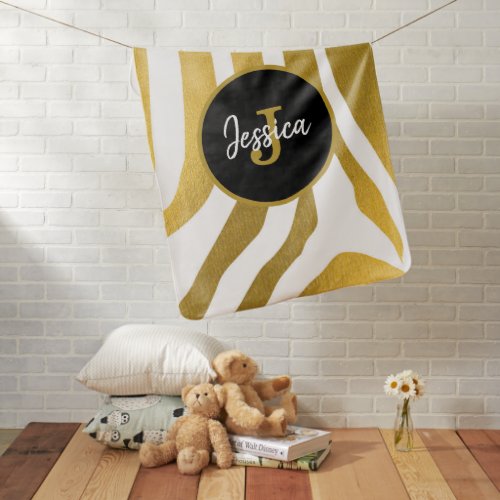 Customized Faux Gold Zebra Print Stripes Pattern Baby Blanket