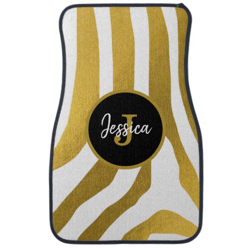 Customized Faux Gold Zebra Print Stripes Pattern Car Floor Mat