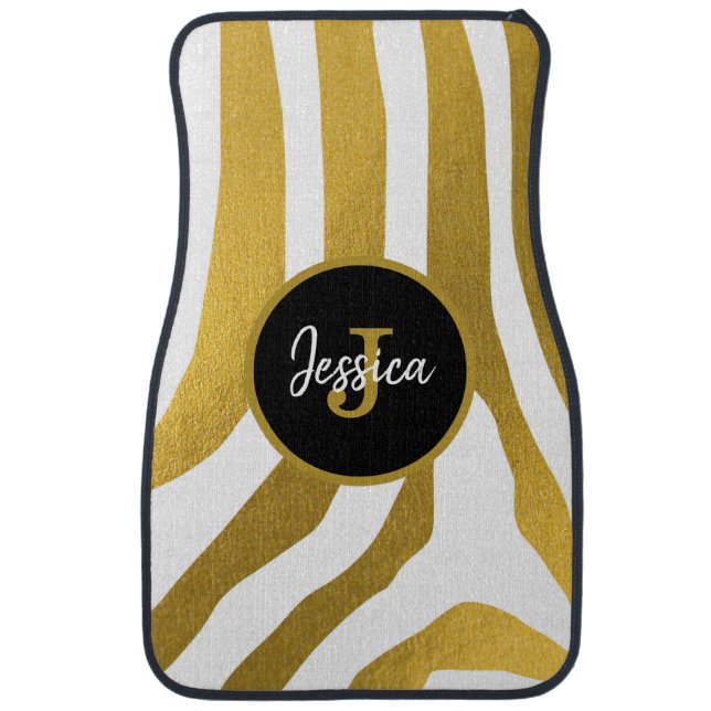 Customized Faux Gold Zebra Print Stripes Pattern Car Floor Mat (Front)