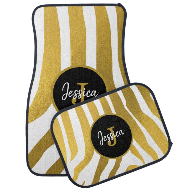Customized Faux Gold Zebra Print Stripes Pattern Car Floor Mat (Set)