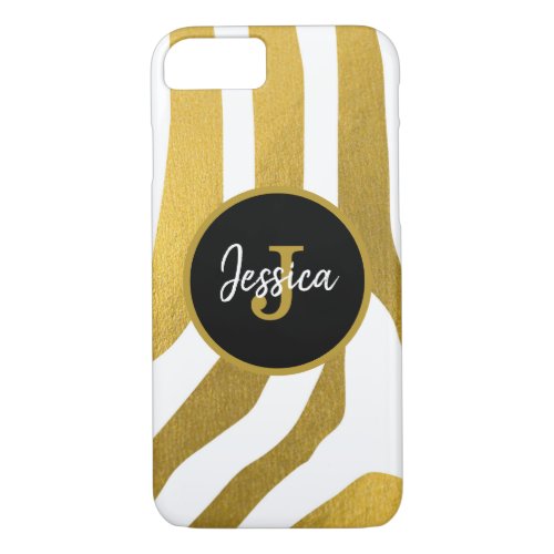 Customized Faux Gold Zebra Print Stripes Pattern iPhone 87 Case