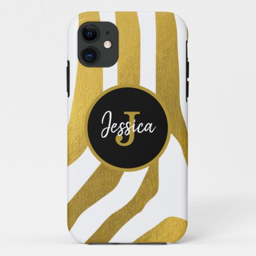 Customized Faux Gold Zebra Print Stripes Pattern iPhone 11 Case