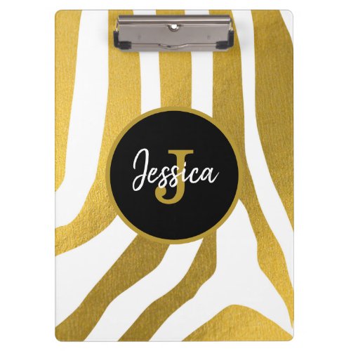 Customized Faux Gold Zebra Print Stripes Pattern Clipboard