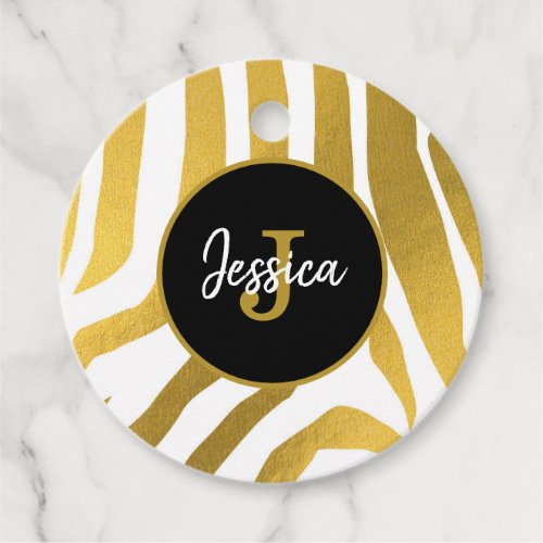 Customized Faux Gold Zebra Print Stripes Pattern Favor Tags