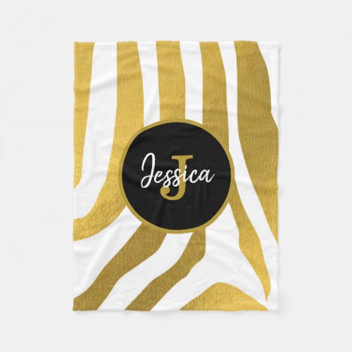 Customized Faux Gold Zebra Print Stripes Pattern Fleece Blanket