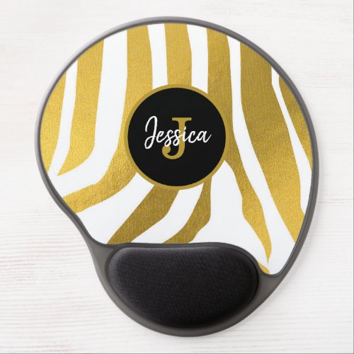 Customized Faux Gold Zebra Print Stripes Pattern Gel Mouse Pad