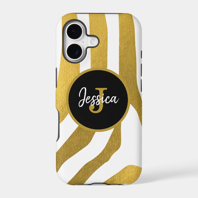 Customized Faux Gold Zebra Print Stripes Pattern Iphone Case (Back)