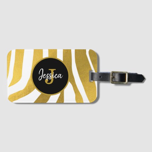 Customized Faux Gold Zebra Print Stripes Pattern Luggage Tag