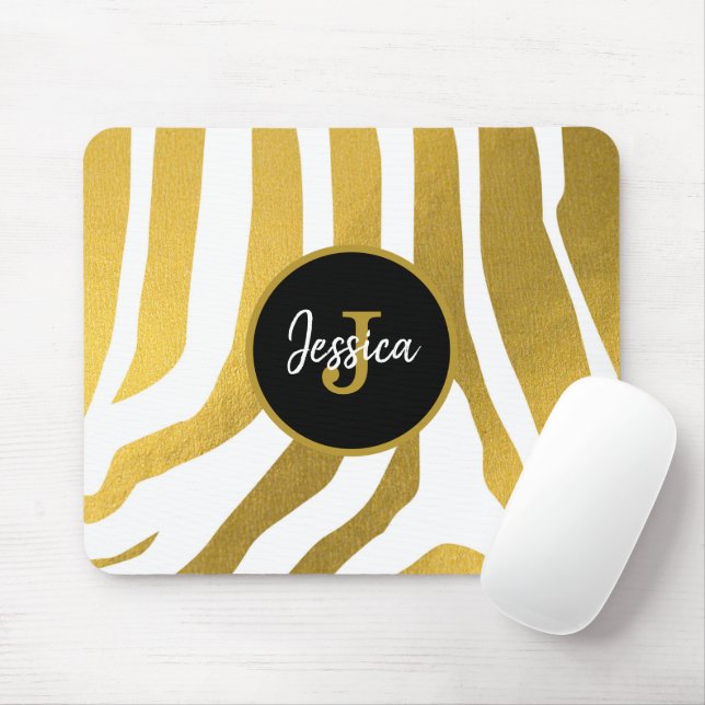 Customized Faux Gold Zebra Print Stripes Pattern Mouse Pad (With Mouse)