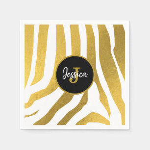 Customized Faux Gold Zebra Print Stripes Pattern Napkins