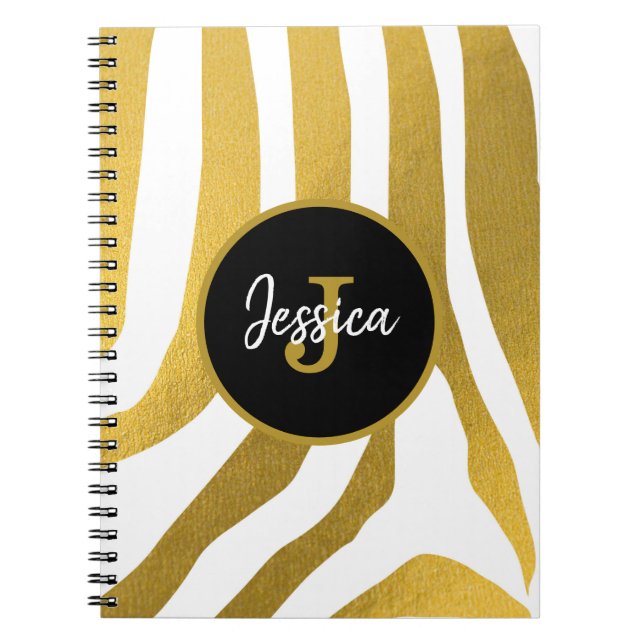 Customized Faux Gold Zebra Print Stripes Pattern Notebook (Front)