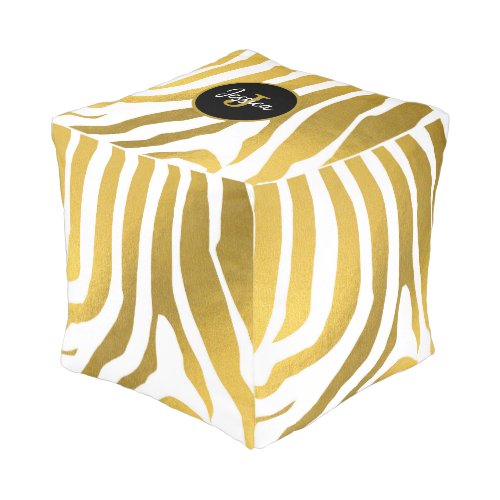 Customized Faux Gold Zebra Print Stripes Pattern Pouf