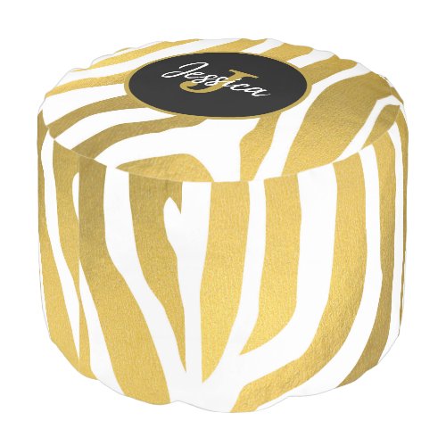 Customized Faux Gold Zebra Print Stripes Pattern Pouf