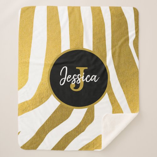 Customized Faux Gold Zebra Print Stripes Pattern Sherpa Blanket