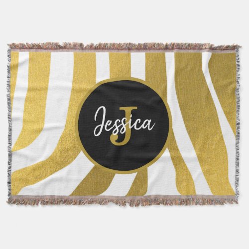 Customized Faux Gold Zebra Print Stripes Pattern Throw Blanket