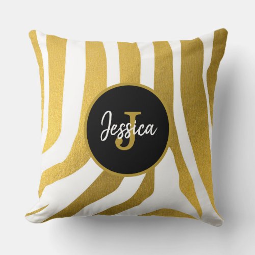 Customized Faux Gold Zebra Print Stripes Pattern Throw Pillow