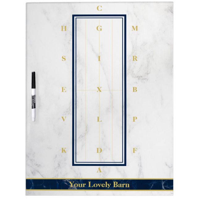 Customized Faux Marble Navy+Gold Dressage Arena Dry Erase Board (Front)