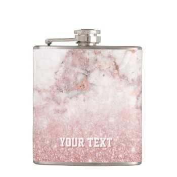 Customized Faux Rose Gold Glitter White Marble Hip Flask by DesignByLang at Zazzle
