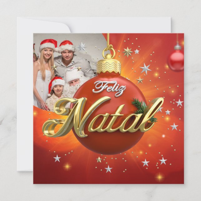 Customized Feliz Natal Portuguese Merry Christmas  Holiday Card (Front)