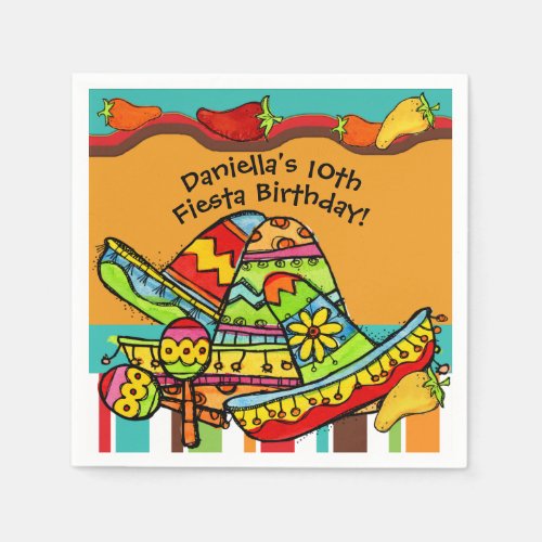 Customized Fiesta Birthday Paper Napkins