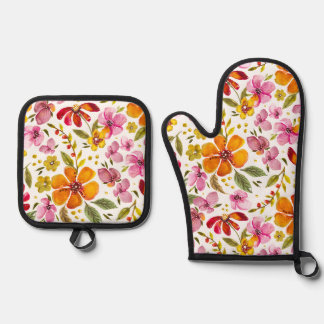 Customized Finally Spring Watercolor Floral Oven Mitt & Pot Holder Set