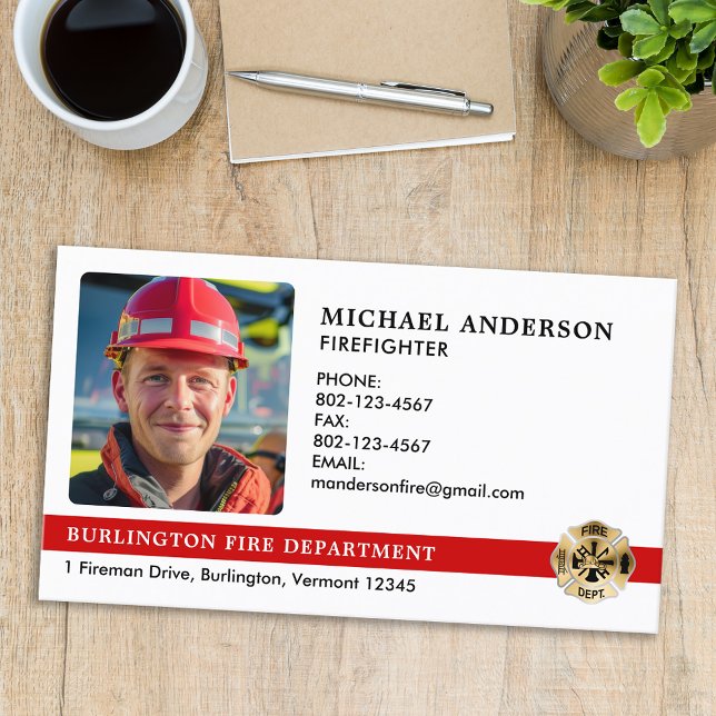 Customized Fire Department Logo Firefighter Photo Business Card (Creator Uploaded)