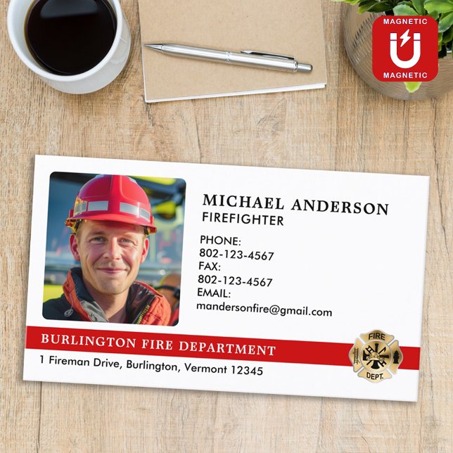 Customized Fire Department Logo Firefighter Photo Business Card Magnet (Creator Uploaded)