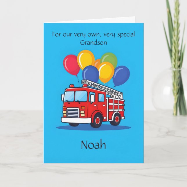Customized Fire Truck Grandson Birthday Poem Card (Front)