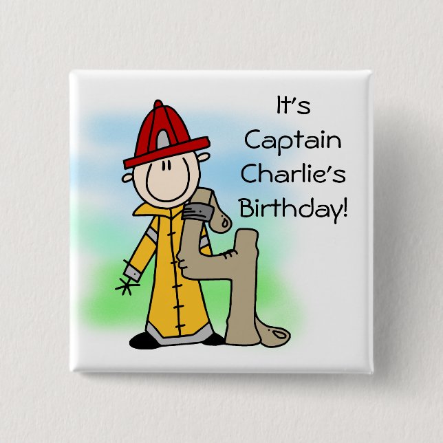 Customized Firefighter 4th Birthday Button (Front)